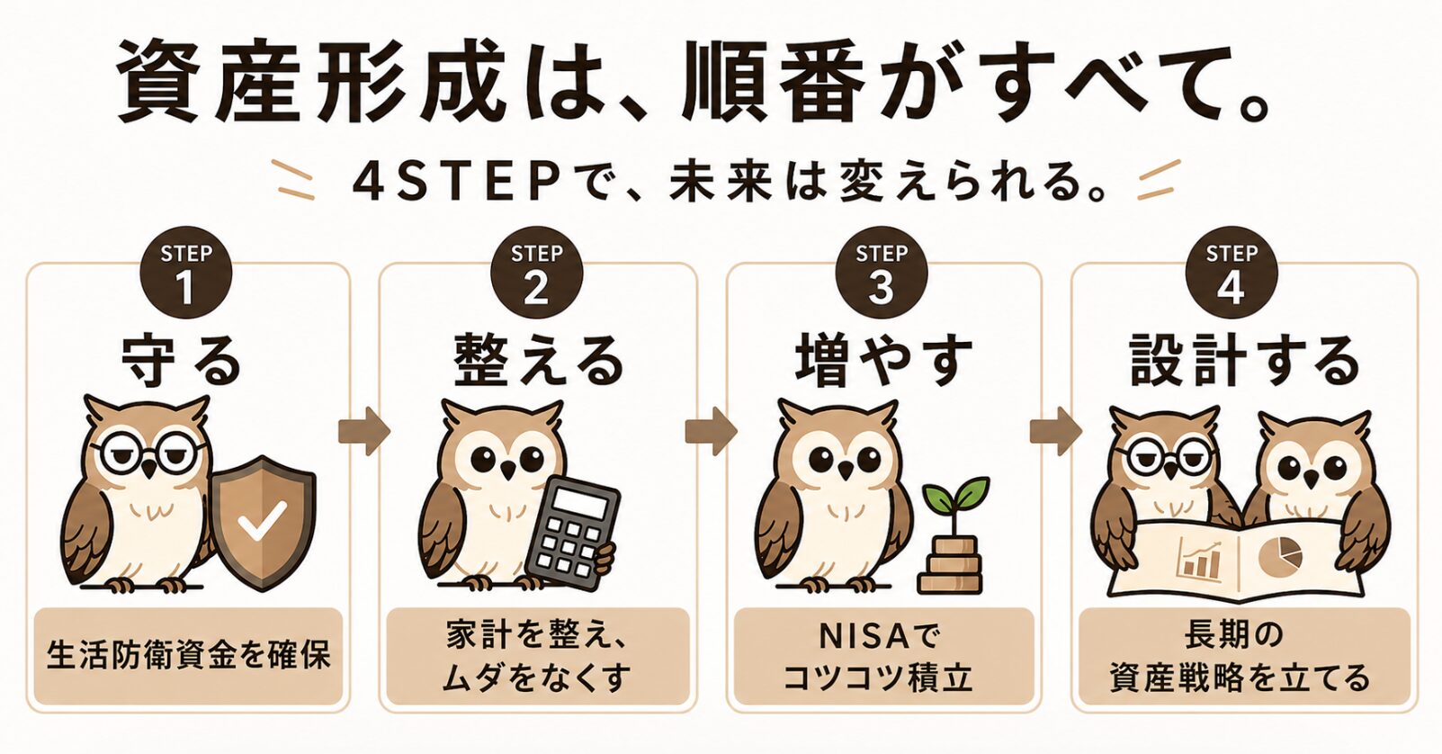 資産形成の4STEP 守る・整える・増やす・設計する