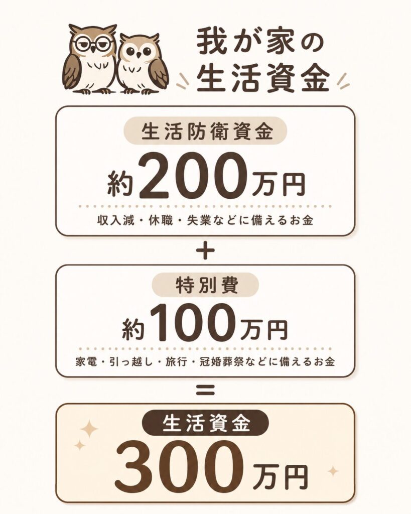 生活防衛資金と特別費を分けて生活資金300万円を管理するイメージ