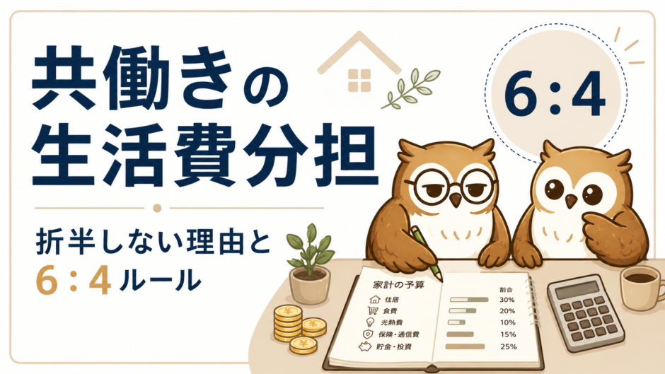 共働き夫婦の生活費分担を6対4で考えるふくろう夫婦のアイキャッチ
