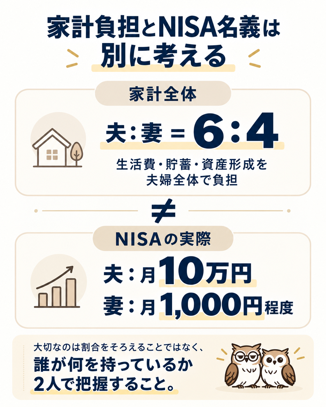家計負担は夫婦6対4でもNISA名義は同じ割合にしない我が家の考え方