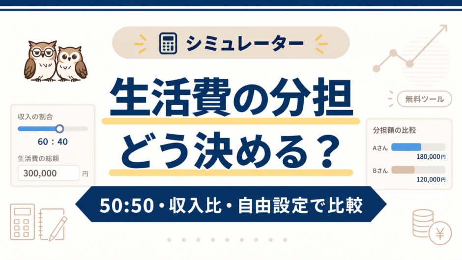 夫婦の生活費分担を50対50・収入比・自由設定で比較するシミュレーター